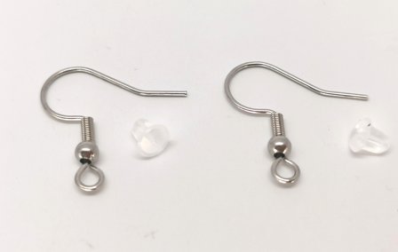 Edelstahl-Ohrhaken de luxe - 15 Paar - mit - silikonfreier - R&uuml;ckseite zum Selbermachen von Ohrringen.