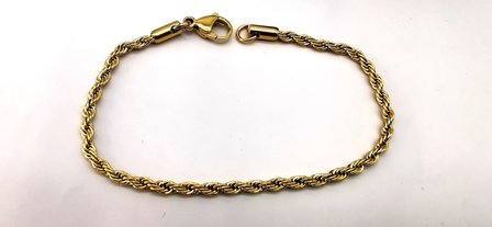 Edelstahl Armband aus goldfarbenem, gedrehtem Kordelband Gr&ouml;&szlig;e 19 cm.