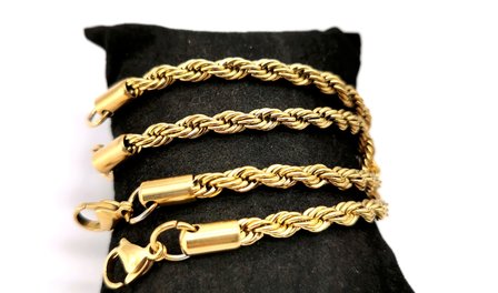 RVS Goudkleurige twisted koord armband Maat 17 cm.