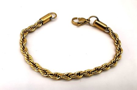 RVS Goudkleurige twisted koord armband Maat 19 cm.