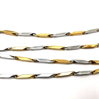 Edelstaal Zilver/Goud kleurig Gepolijst schakel ketting, L 60 cm