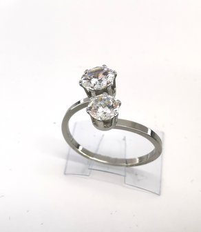 Edelstaal Ringen zilverkleurig dubbel zirkonia, doos 36 st