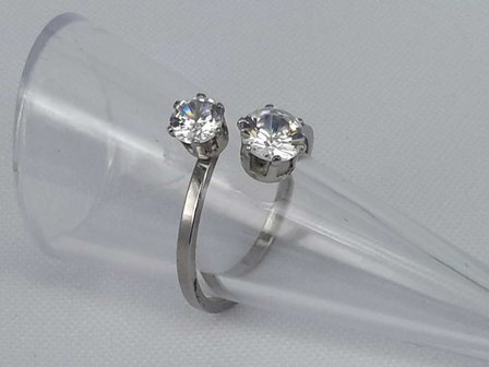 Edelstahl Ringe Silberfarbe doppelt zirkonia, box 36 st