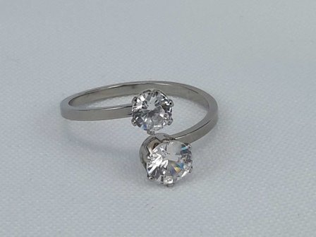 Edelstaal Ringen zilverkleurig dubbel zirkonia, doos 36 st