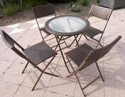 Bruin polyRotan tuin / balkon ronde tafel met geharde glasplaat, inklapbaar