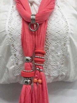 Sjaal met koppelstuk &quot;4 ringen&quot; div. ringen en franjes, 6 kleuren, per 6