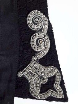 Halskraagketting, zwart, fijn gehaakt kant, zirkonia&#039;s, haaksluiting voor 