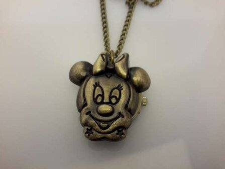 Ketting met klokje, bronskleur, deksel in Minnie Mouse