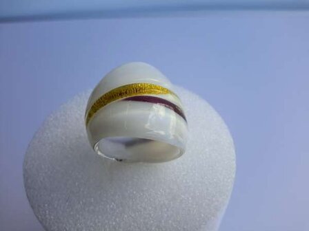 Ring, witte murano met goudkleurige, zwarte streep, 12 stuks