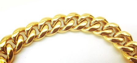 Stalen goudkleurige gourmet schakelketting armband. L 18 cm