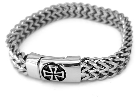Stahlarmband Hervorragendes Fischgr&auml;tenglied mit keltischem Kreuz. L 23 cm