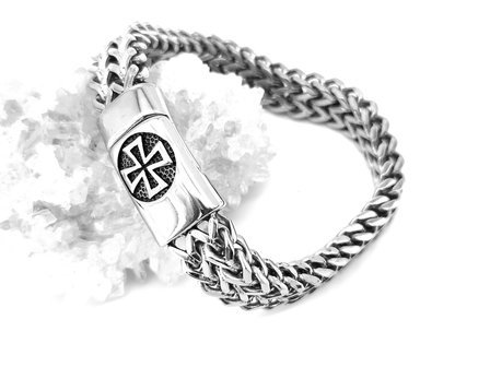 Stahlarmband Hervorragendes Fischgr&auml;tenglied mit keltischem Kreuz. L 23 cm