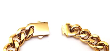Goldfarbenes Stahlarmband mit groben Gliedern. L 24 cm