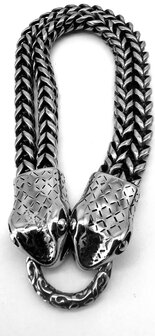 Stalen heren slangenkop armband geborsteld dubbel visgraat schakels. L 22 cm