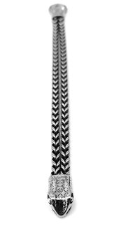 Schlangenkopfarmband aus Stahl f&uuml;r Herren, geb&uuml;rstete Doppelglieder mit Fischgr&auml;tenmuster. L 22 cm