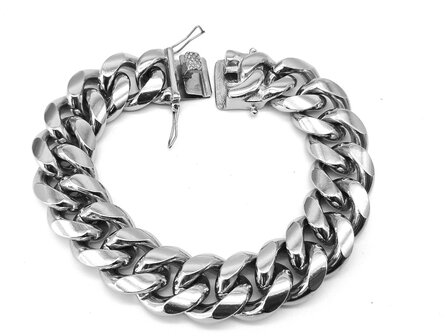 Stalen zilverkleurige grove Curb Cuban Link 18mm schakelketting armband. L 22 cm