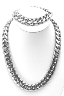 Stalen Set zilverkleurige grove Curb Cuban Link 18mm schakelketting armband met ketting