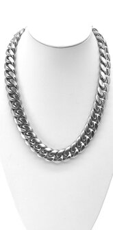 Stalen zilverkleurige grove Curb Cuban Link breedte 18mm schakelketting L 55 cm.