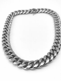 Stalen zilverkleurige grove Curb Cuban Link breedte 18mm schakelketting L 55 cm.