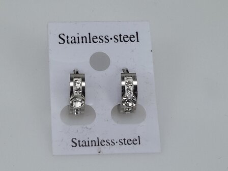 Oorring, 4 witte &amp; 1 grote strass, rvs edelstaal