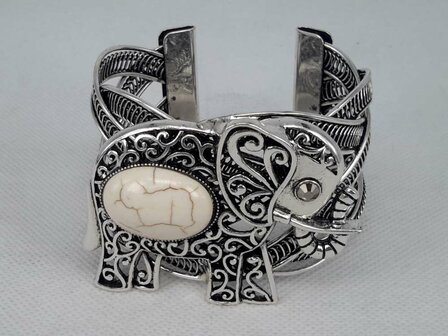 Armband, Elefant, oval Howlite Edelstein