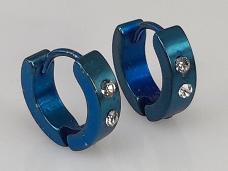 Edelstaal Oorringen, 2 strass ; blauw