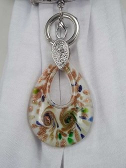 Hanger: murano, wit, open druppel, groen, blauw en goudkleur