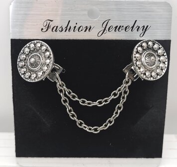 Clips met dubbel ketting Zeeuwse knoop in kleur antiek zilver look.