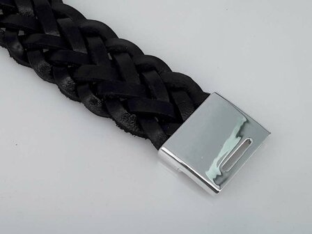 Leder schwarz breites Doppel geflochtenes Armband mit Magnetverschluss.