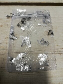 Organza tasche, silber herz oder schmetterling, h15, pro 50 je print