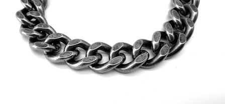 Gliederarmband aus Edelstahl, grob geb&uuml;rstet, schwarz. L 24 cm