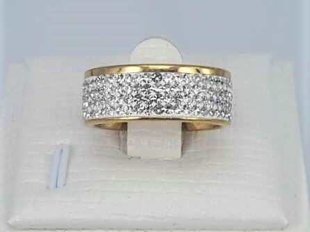 Edelstahl Ringe goldf, 4 strass reihe, weiss