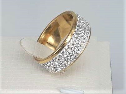 Edelstaal Ringen goudkl, 4 strass rijen, wit