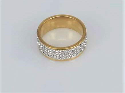 Edelstaal Ringen goudkl, 4 strass rijen, wit