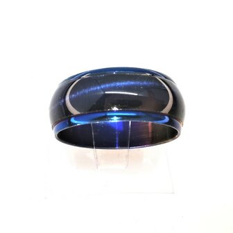 Ringen blauw, 3d blauwe Kattenoog, edelstaal.