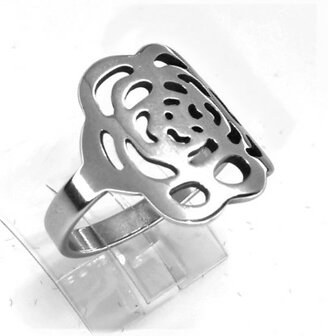 Edelstahl Ringe Silberring mit ausgeschnittener Rose Figur.