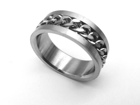 Geborsteld Staal - stress - ringen  met mat schakel ketting maat 16 t/m 23