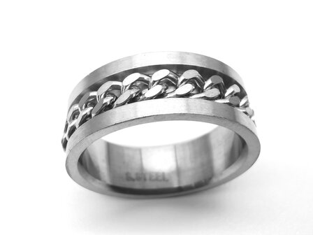 Geborsteld Staal - stress - ringen  met mat schakel ketting maat 16 t/m 23