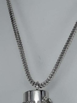 Ketting, 70 cm, zilverkleur, tube met strass en 10 kettinkjes