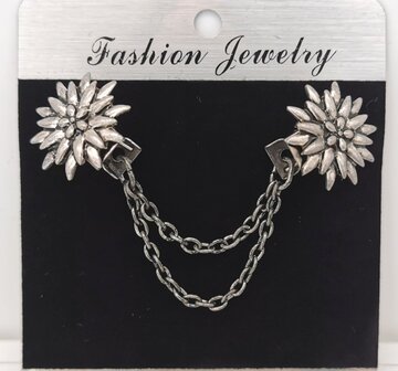 Clips met dubbel ketting, Edelweiss in zilverkleur.