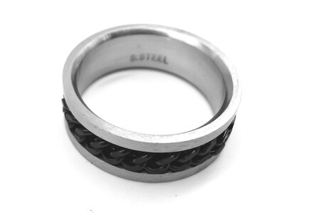 Geborsteld Staal - stress - ringen - zwart &ndash; mat schakel ketting. Doos 36 stuk