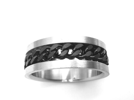 Geborsteld Staal - stress - ringen - zwart &ndash; mat schakel ketting. Doos 36 stuk