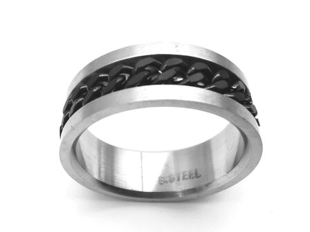 Geborsteld Staal - stress - ringen - zwart &ndash; mat schakel ketting. Doos 36 stuk