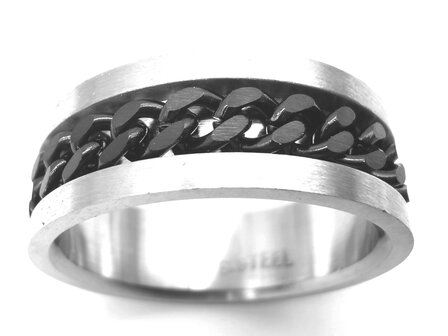 Geborsteld Staal - stress - ringen - zwart &ndash; mat schakel ketting. Doos 36 stuk