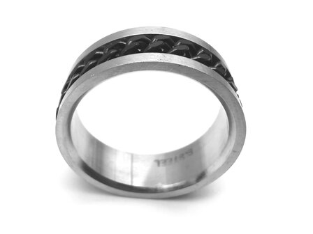 Geborsteld Staal - stress - ringen - zwart &ndash; mat schakel ketting maat 16 t/m 23