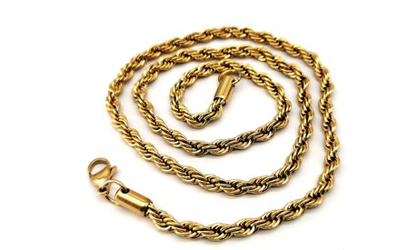 RVS Goudkleurige twisted koord ketting Lengte 60 cm