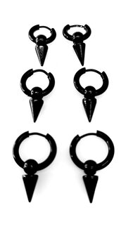 Stoer Zwarte RVS - Oorring &ndash; &Oslash; 8-10-12 mm met puntige los hanger