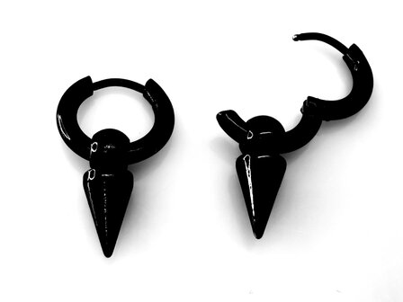 Stoer Zwarte RVS - Oorring &ndash; &Oslash; 8-10-12 mm met puntige los hanger