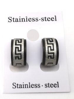 Stahl - Ohrringe - Griechischer M&auml;ander - Schwarz/Silber