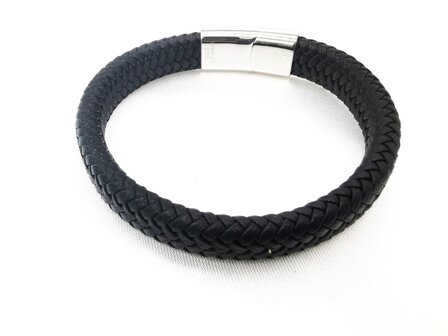 Zwart gevlochten leren heren armband